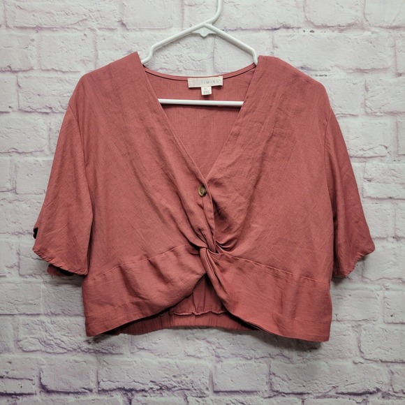 Timing Tops - Y2K‎ TIMING Knot Front Bell Sleeve Crop Top Womens XL Granola Coquette Feminine